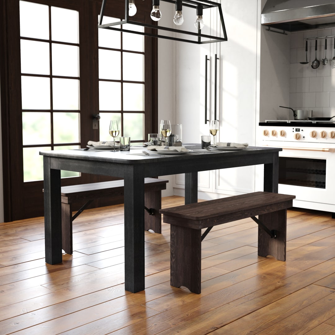 HERCULES 60" x 38" Rectangular Black Wash Solid Pine Farm Dining Table