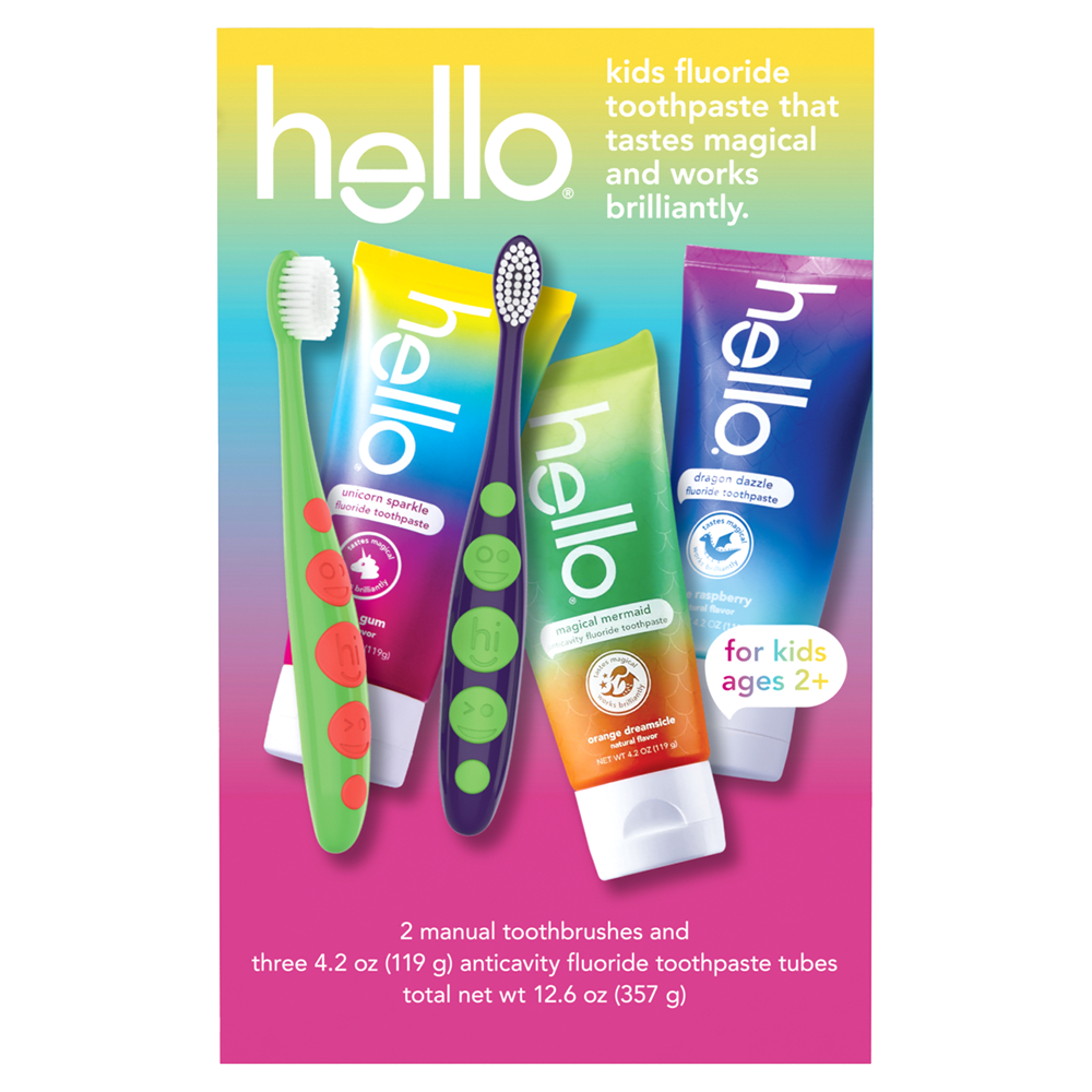 Hello Kids Toothpaste and Kids Toothbrush Variety Pack