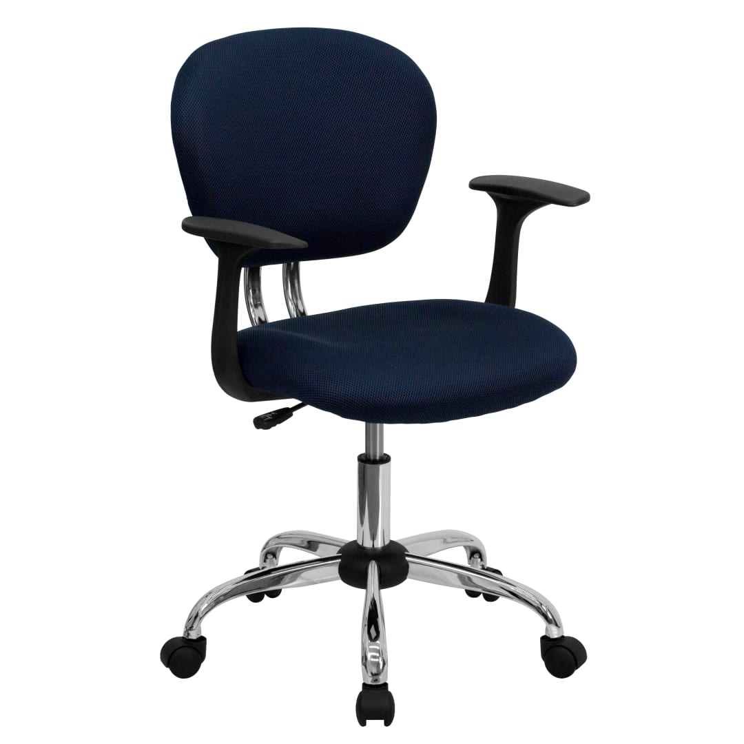 Beverly Mid-Back Navy Mesh Padded Swivel Task Office Chair with Chrome Base and Arms