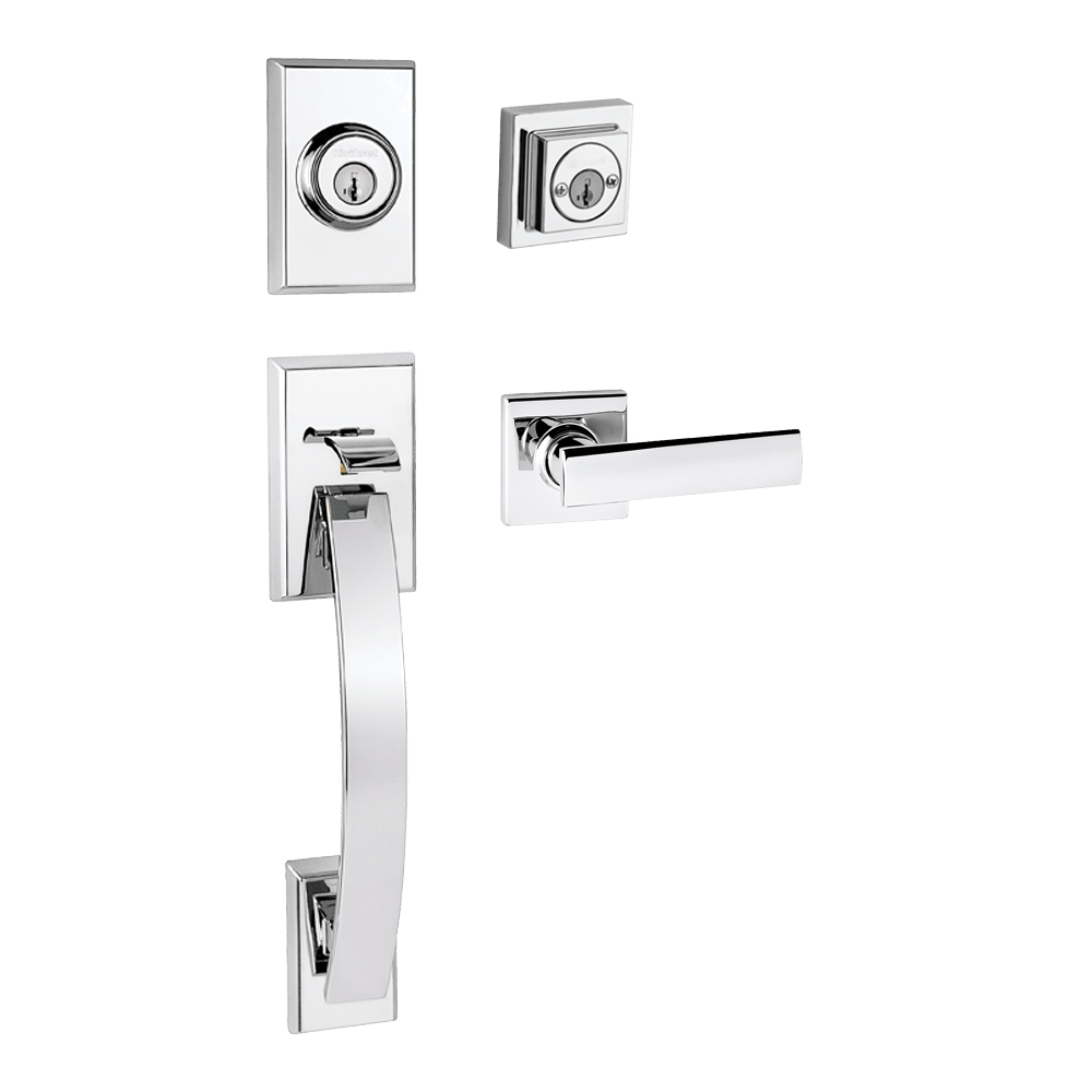 Tavaris Double Cylinder Handleset w/Vedani Lever featuring SmartKey Security™ in Polished Chrome