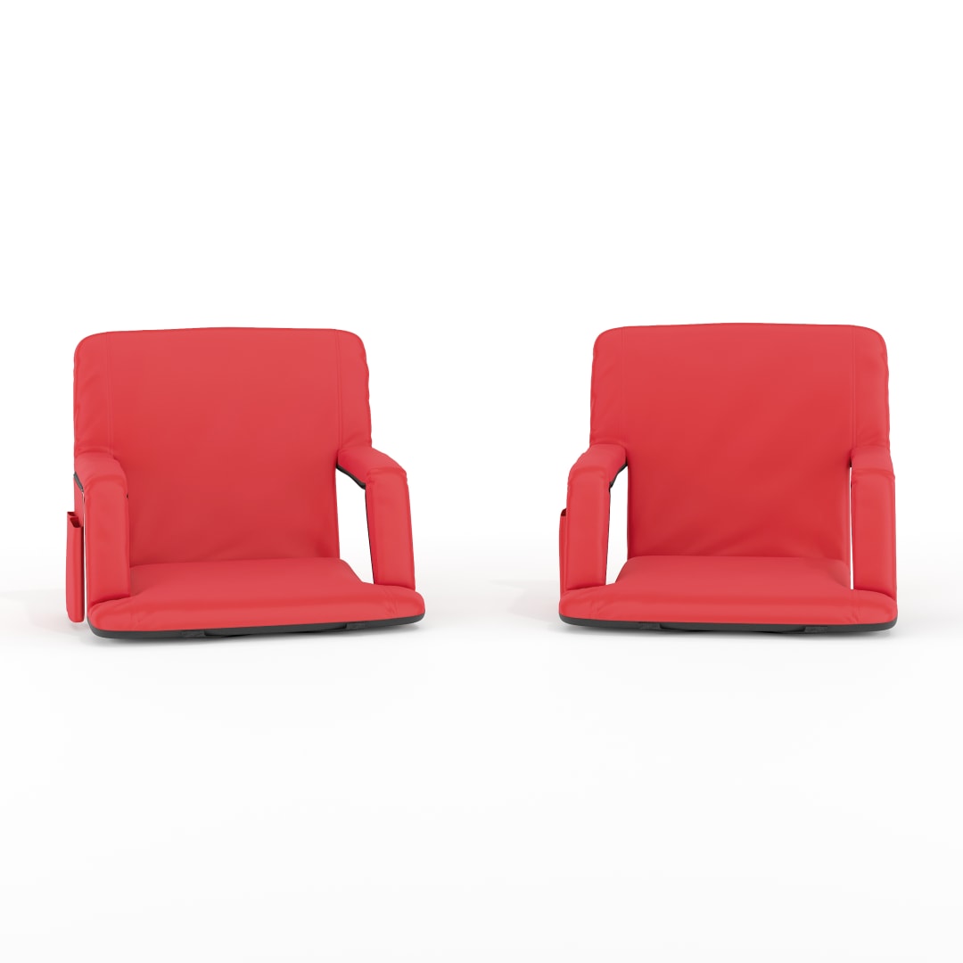Malta Set of 2 Red Portable Lightweight Reclining Stadium Chairs with Armrests, Padded Back &amp; Seat - Storage Pockets &amp; Backpack Straps