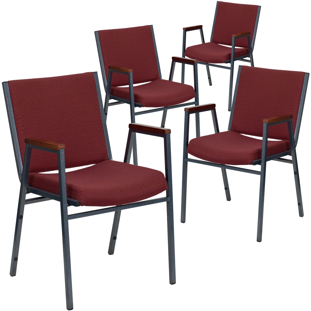 4 Pack HERCULES Series Heavy Duty Burgundy Patterned Fabric Stack Chair with Arms