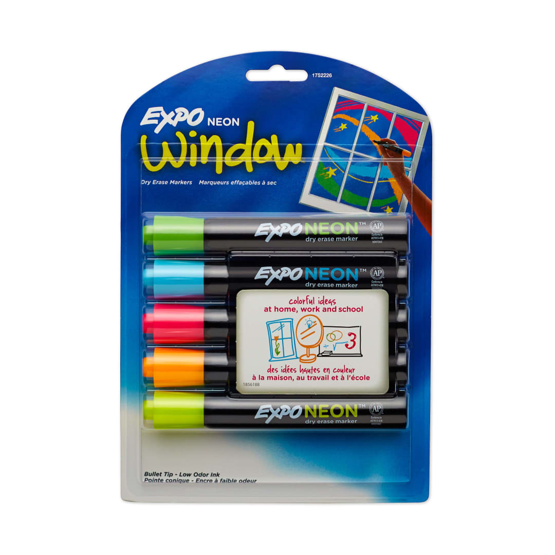EXPO® Neon Dry Erase Markers, Bullet Tip, Assorted Colors, 5 Count