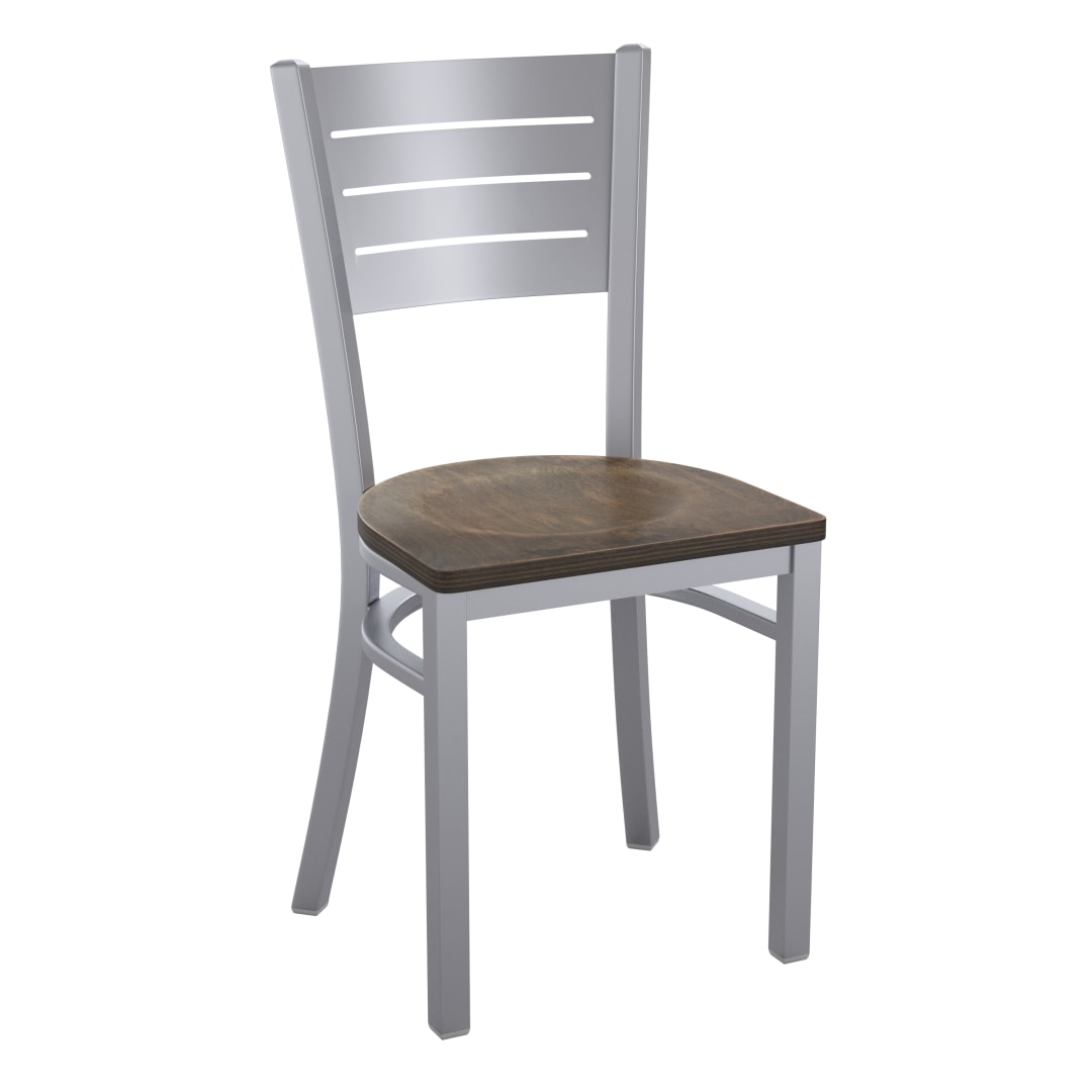 HERCULES Silver Slat Back Metal Restaurant Chair - Antique Copper Wood Seat