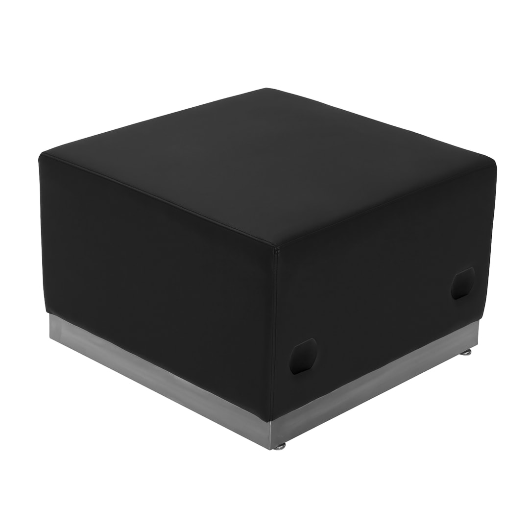 HERCULES Alon Series Black LeatherSoft Ottoman with Brushed Stainless Steel Base