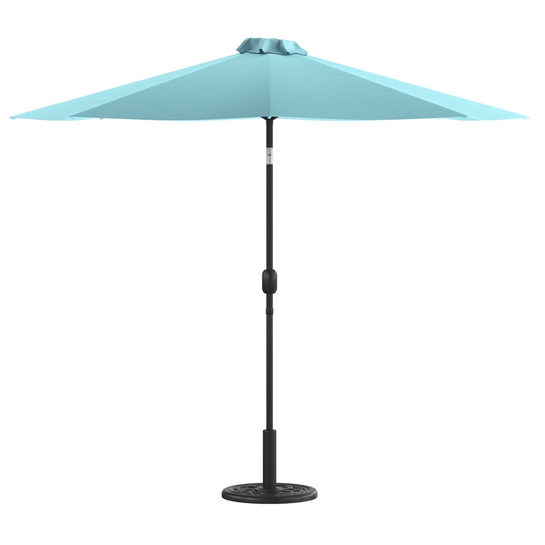 Sunny Teal 9 FT Round Umbrella with Crank and Tilt Function and Standing Umbrella Base