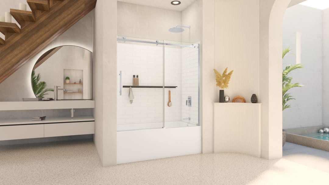 DreamLine Luna 54-58 in. W x 58 in. H Frameless Sliding Tub Door in Polished Stainless Steel