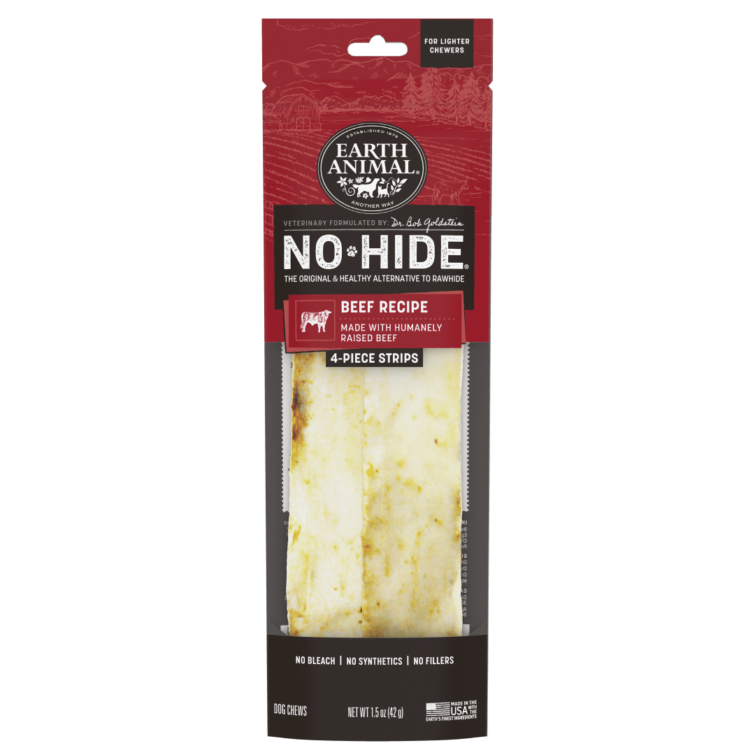 Earth Animal No-Hide Strips Beef Recipe Dog Treat, 4 Pack