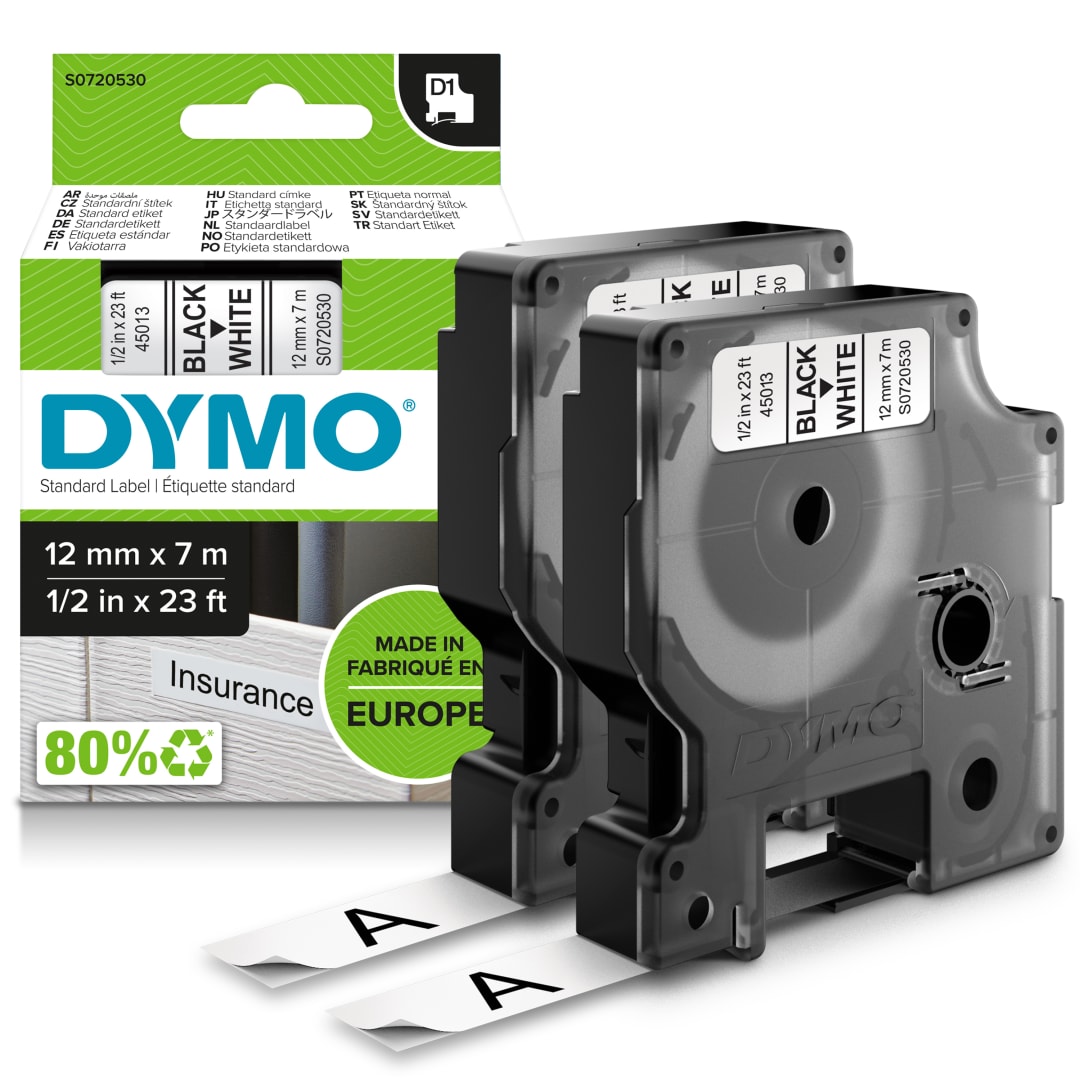 DY D1 0.5"X23' 12MMX7M BK/WT 2PK GLOBAL