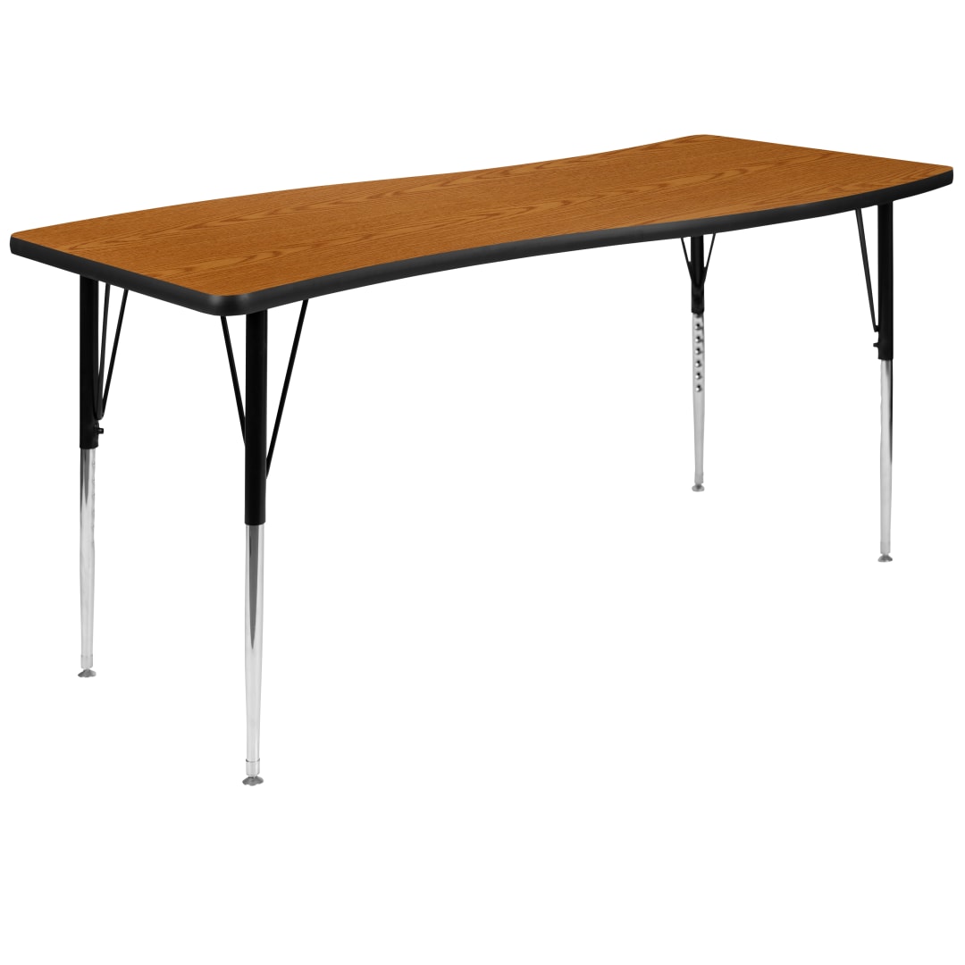 Wren 26"W x 60"L Rectangle Wave Flexible Collaborative Oak Thermal Laminate Activity Table - Standard Height Adjust Legs