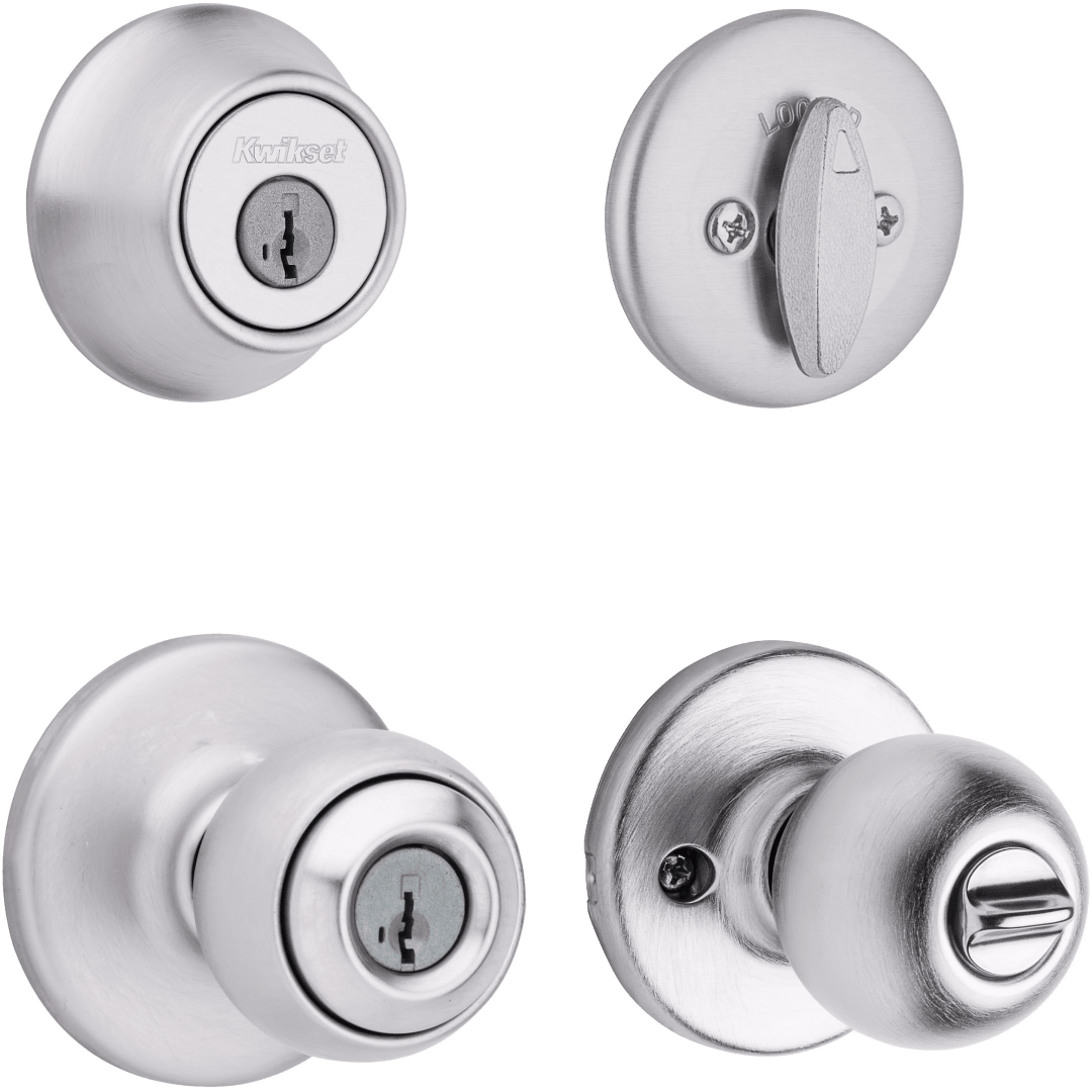 690 Polo Keyed Entry Knob and Single Cylinder Deadbolt Combo Pack featuring SmartKey Security™ in Satin Chrome