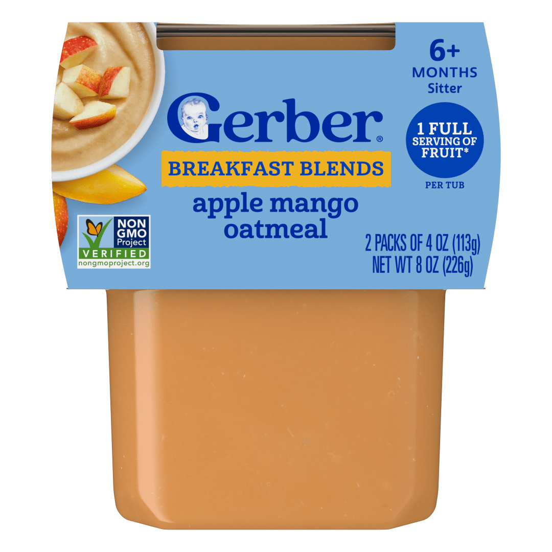 Gerber Stage 2 Baby Food, Apple Mango Oatmeal Cereal Puree Tubs, Baby Cereal