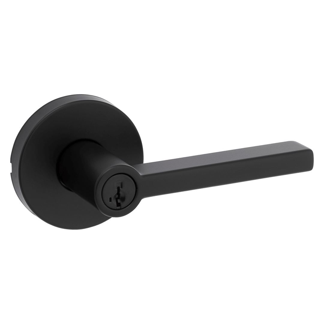 Halifax Keyed Entry Lever in Matte Black featuring SmartKey Security