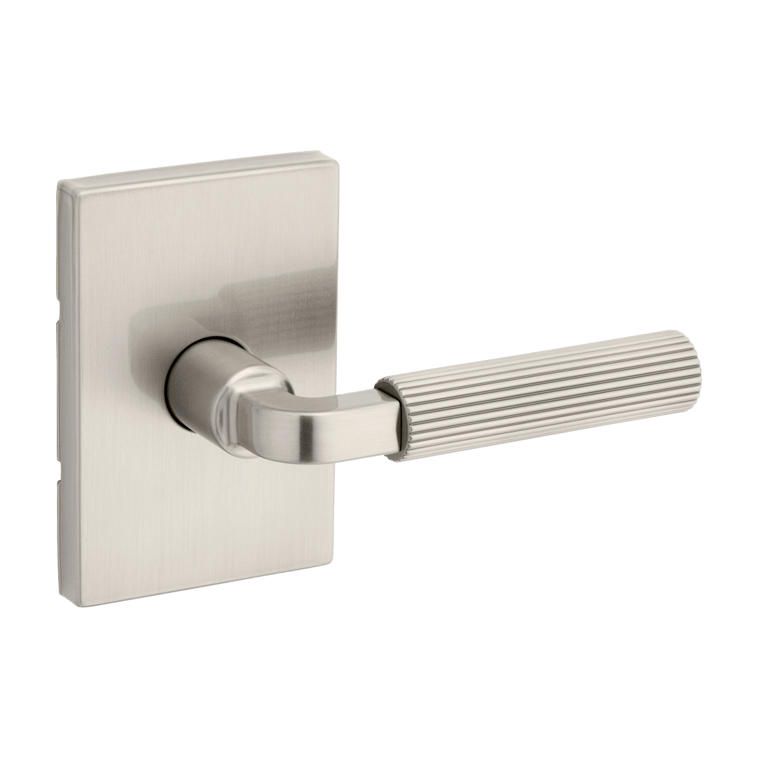 Mirada Reeded Hall/Closet Lever w/ Rectangular Rose in Satin Nickel