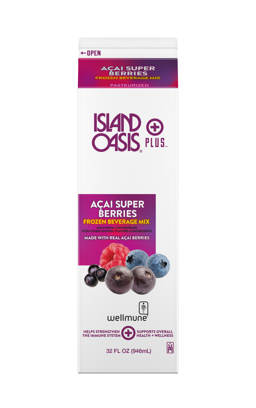 Island Oasis Plus Acai Super Berries Frozen Beverage Mix, 12 x 32 fl oz