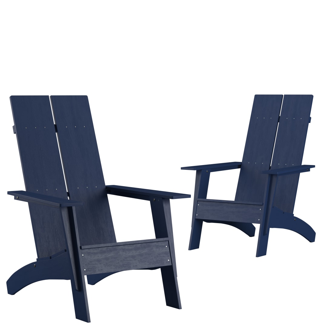 Set of 2 Sawyer Modern All-Weather Poly Resin Wood Adirondack Chairs in Navy