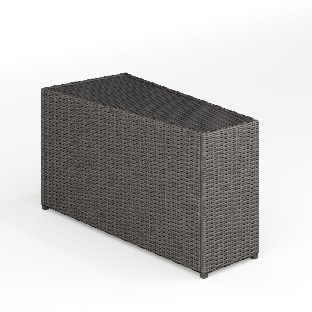 Bedford Indoor-Outdoor Tapered Patio Side Table with Inset Tempered Glass Top in Gray Rattan Wicker