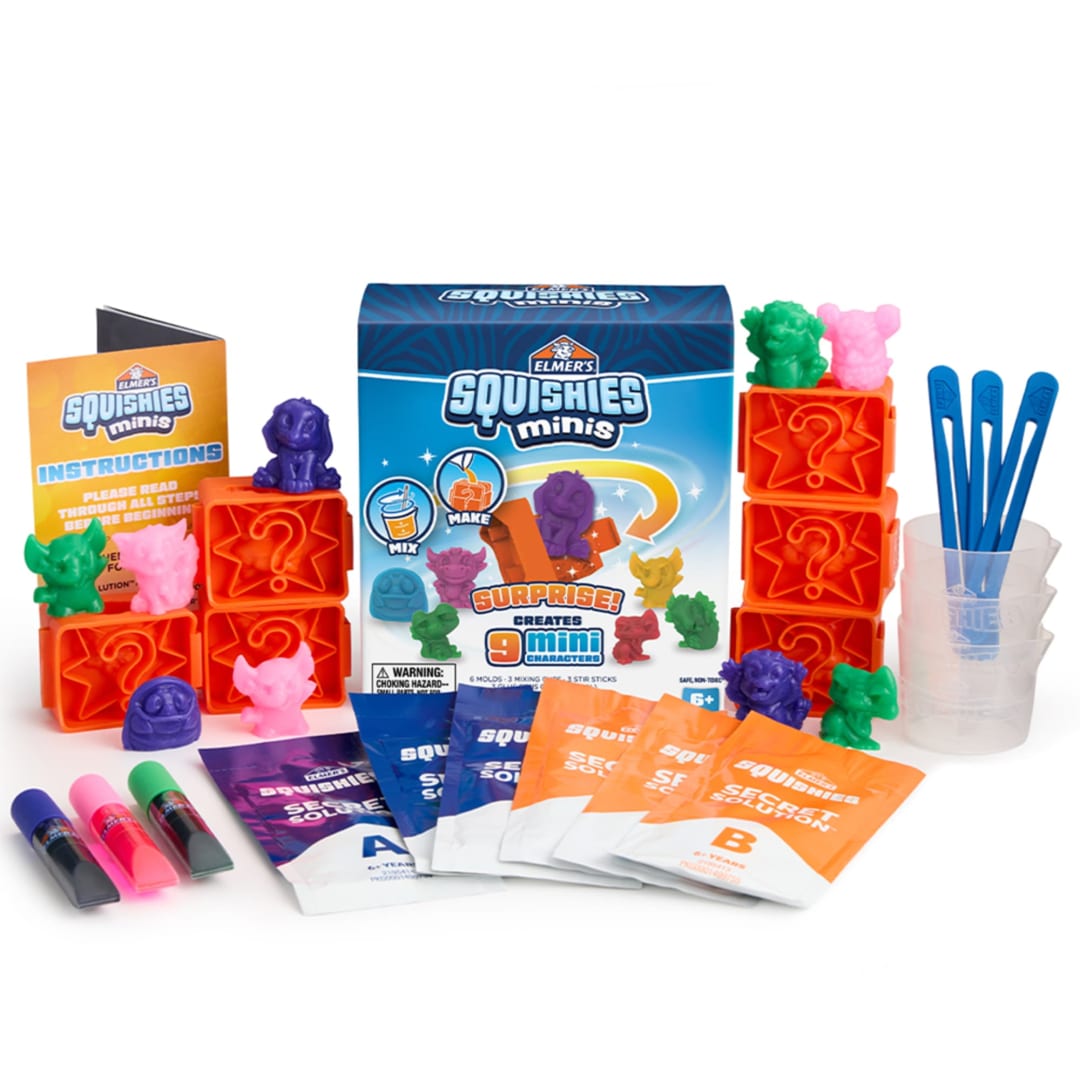 Elmer's Squishies Minis, DIY Miniature Squishy Toys, Arts and Crafts for Kids, Creates 9 Pet Characters