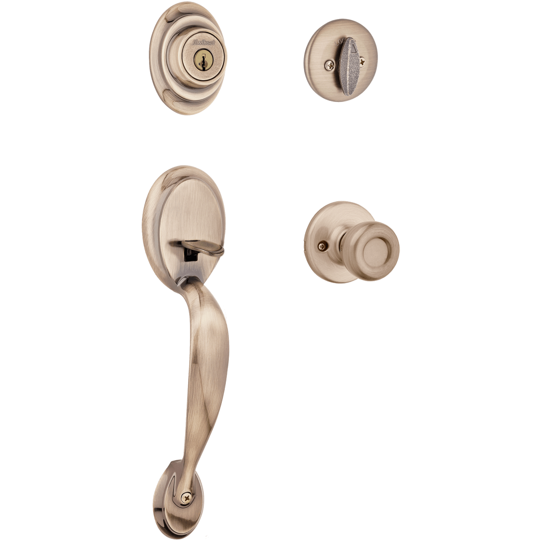 Dakota Single Cylinder Handleset w/Tylo Knob featuring SmartKey Security™ in Antique Brass