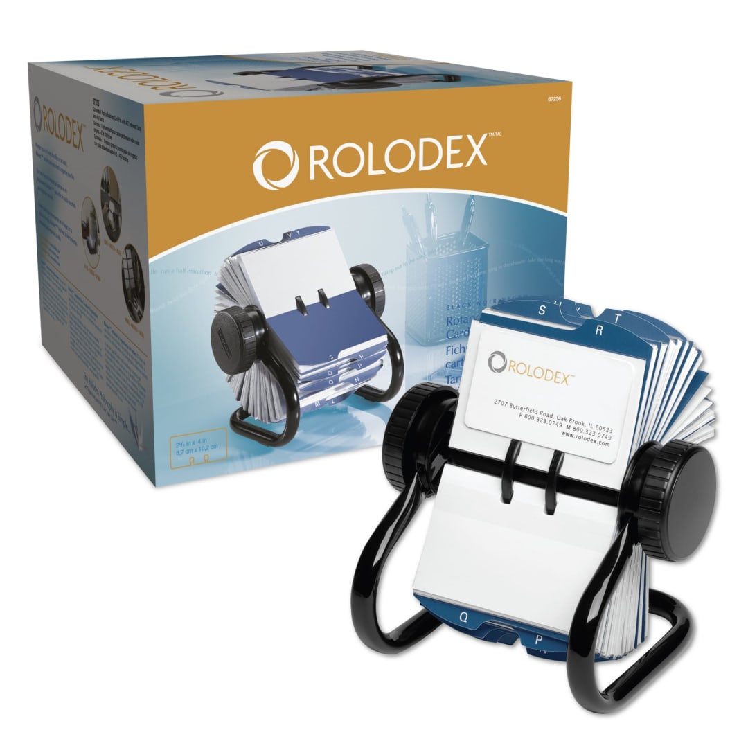 Rolodex™ Rotary Business Card Organizer, 200 Count, Metal (67236)