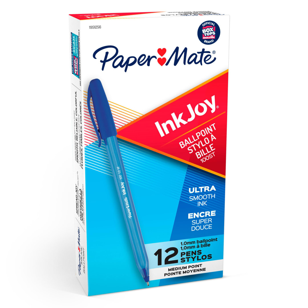 Paper Mate® InkJoy® 100ST Ballpoint Pens, Medium Point, Blue, Box of 12