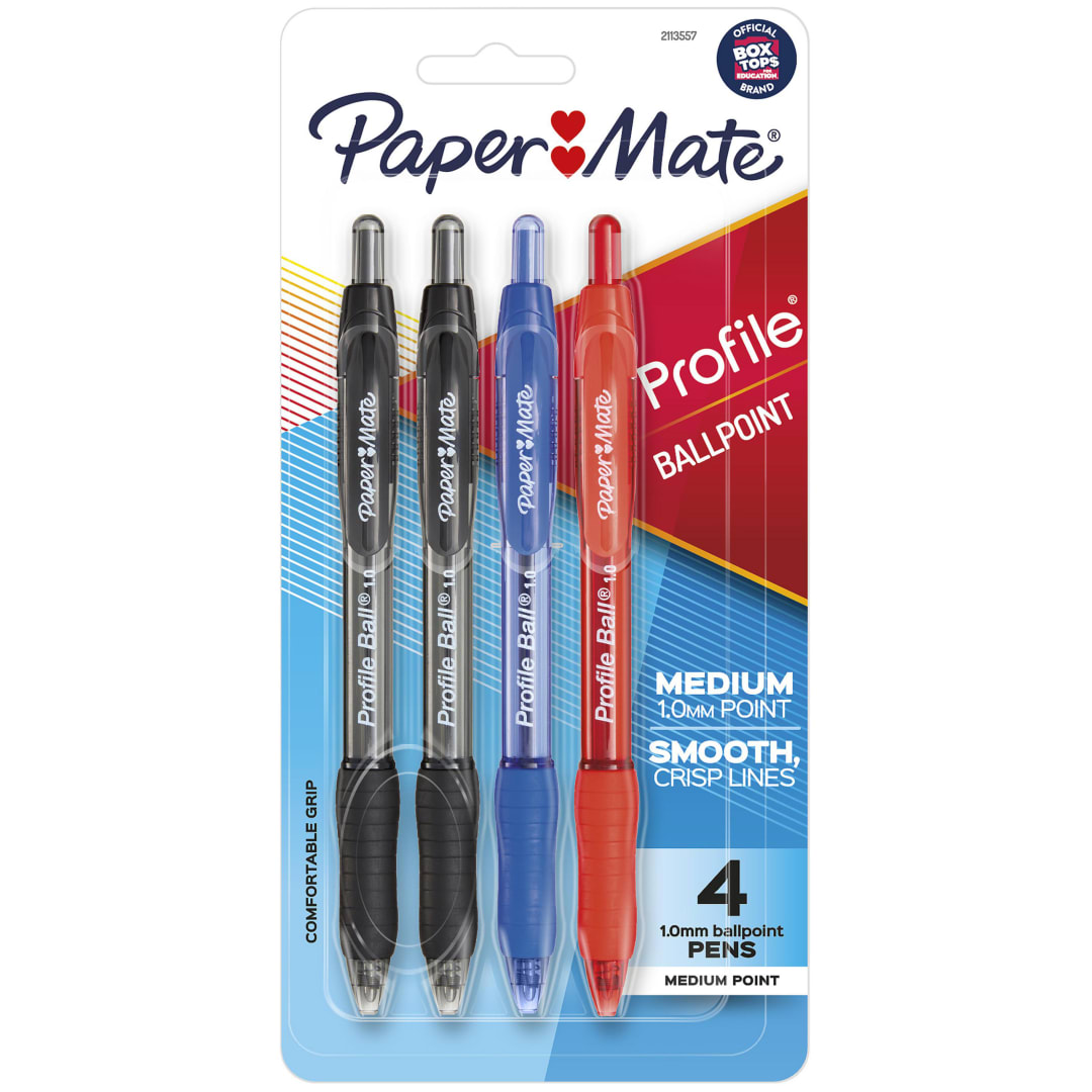 Paper Mate® Ballpoint Pen, Profile Retractable Pen, Medium Point (1.0 mm), Assorted, 4 Count