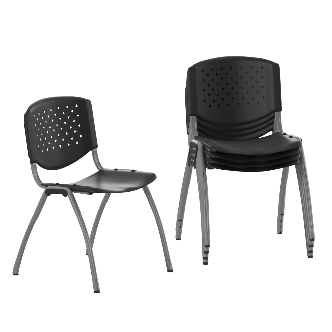 5 Pack HERCULES Series 880 lb. Capacity Black Plastic Stack Chair with Titanium Gray Powder Coated Frame