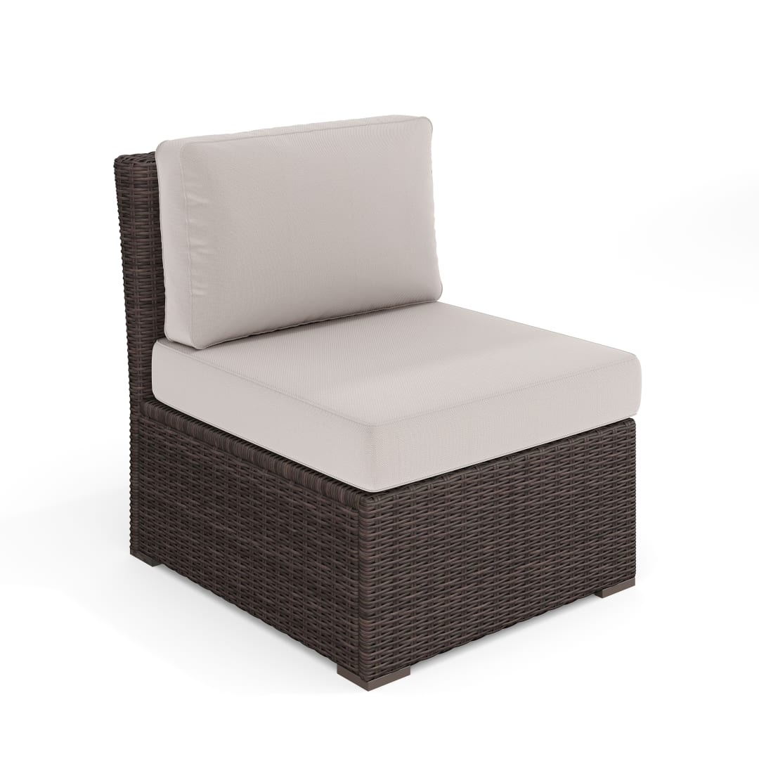 Bedford Indoor-Outdoor Modular Patio Sectional Sofa Center Seat in Brown Rattan Wicker with Tan All-Weather Cushions