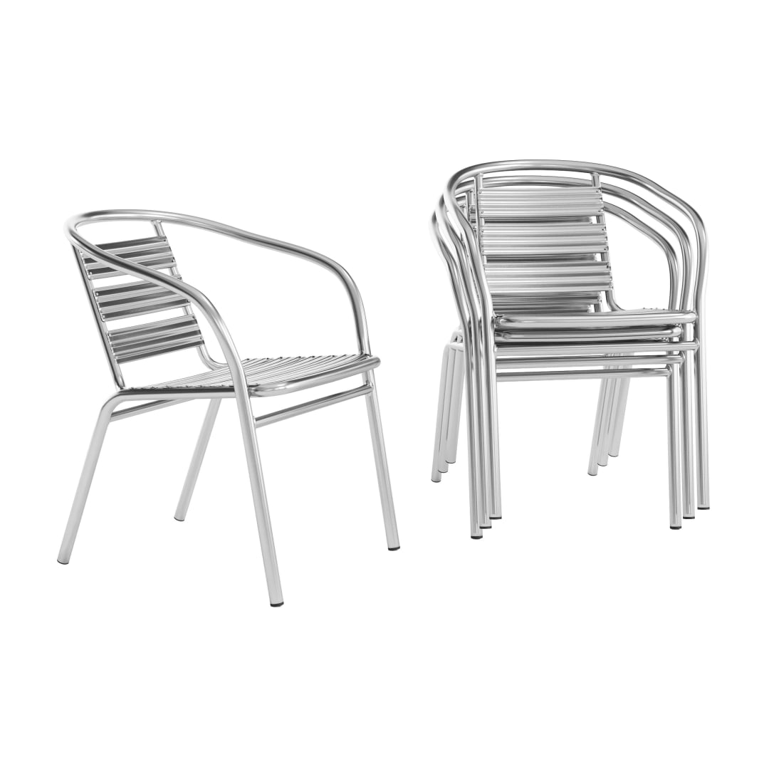 Lila 4 Pack Heavy Duty Commercial Aluminum Indoor-Outdoor Restaurant Stack Chair with Triple Slat Back