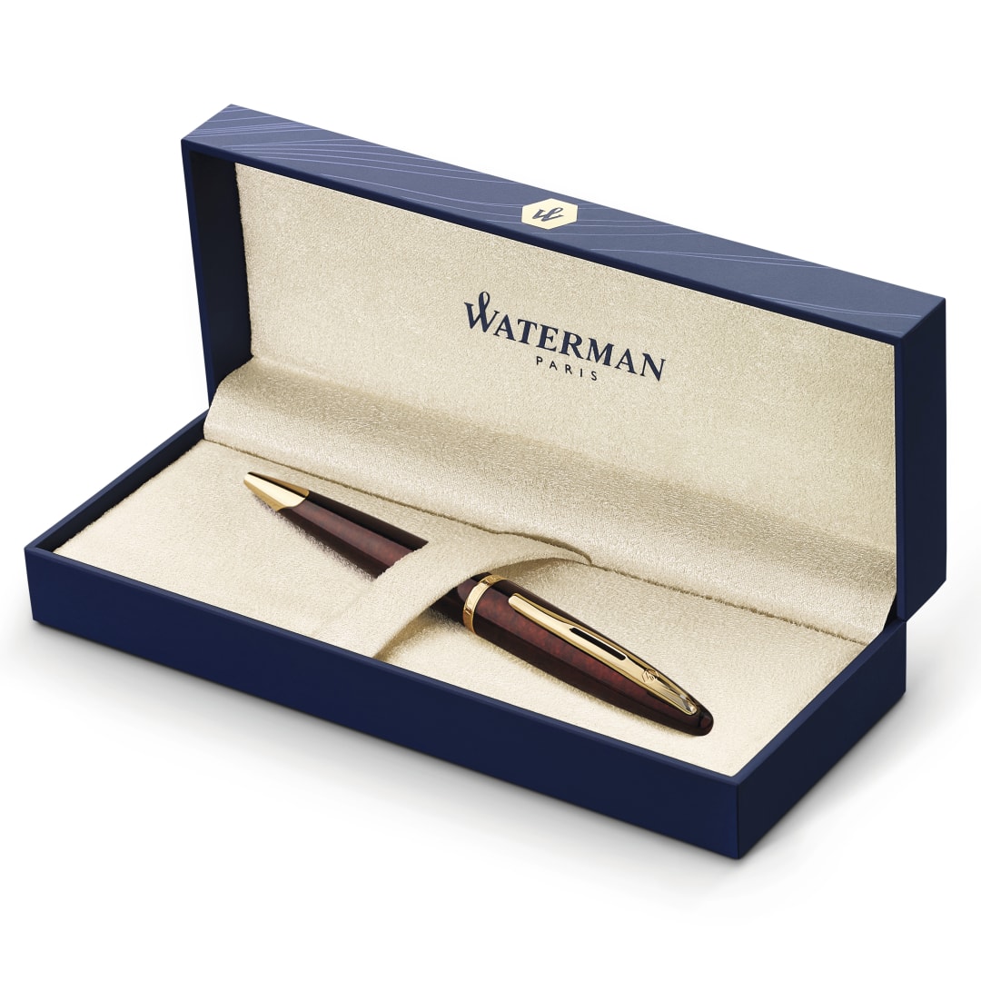 Waterman Carène Marine Amber Ballpoint Pen, High-Gloss Black with 23k Gold Clip, Medium Point with Blue Ink Cartridge, Gift Box