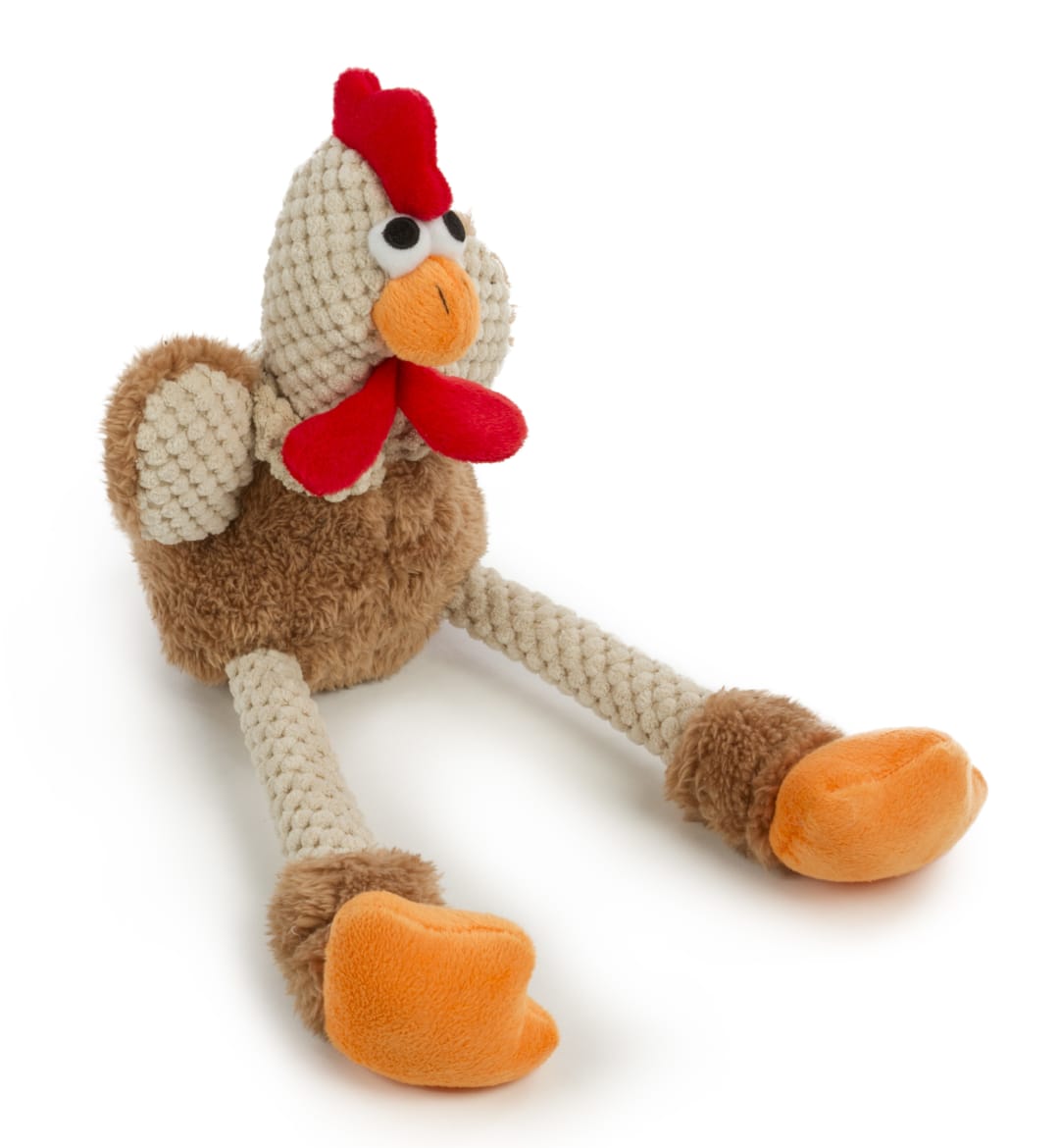goDog Checkers Skinny Rooster Squeaky Plush Dog Toy With Chew Guard Technology, Brown, Small