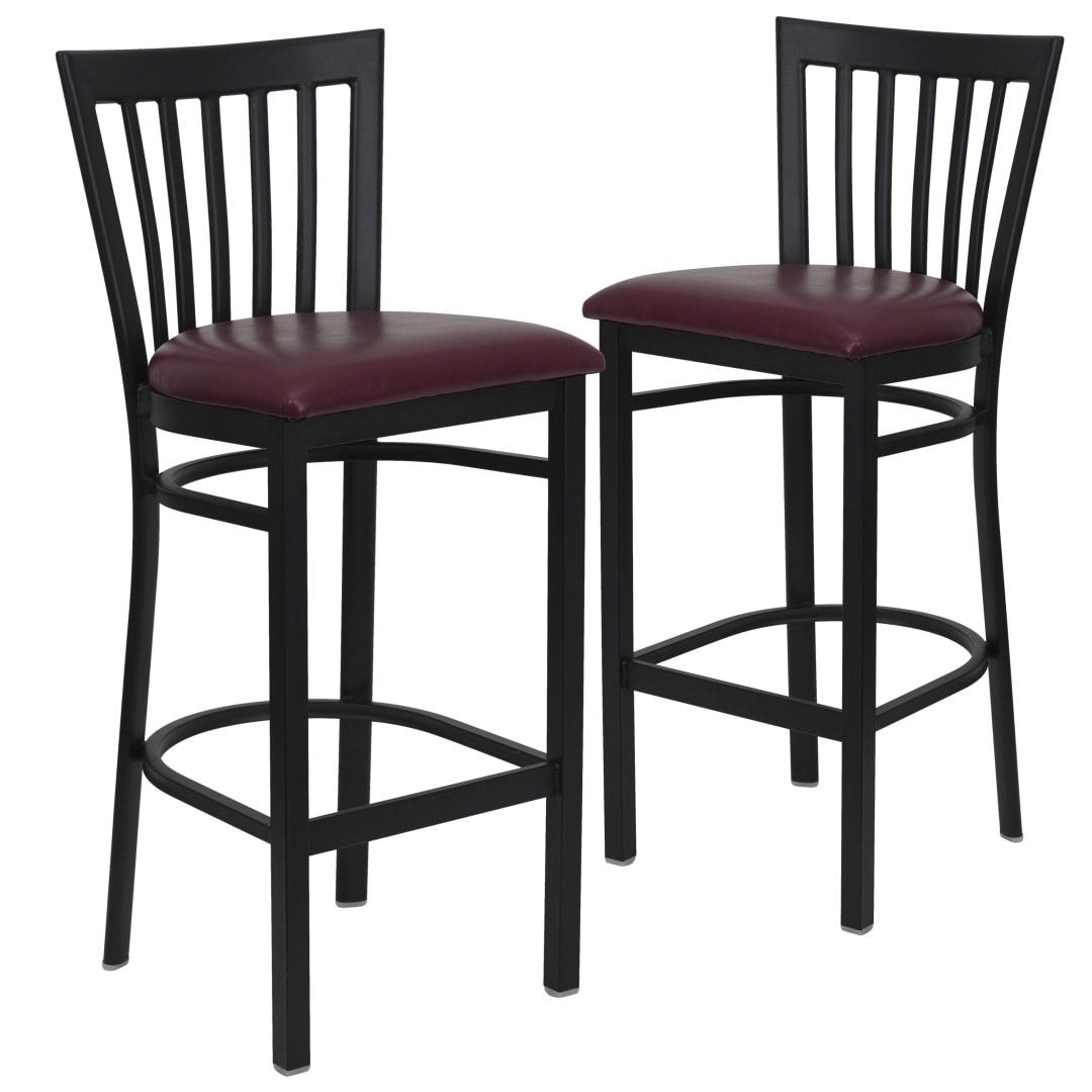 2 Pk. HERCULES Series Black School House Back Metal Restaurant Barstool - Burgundy Vinyl Seat