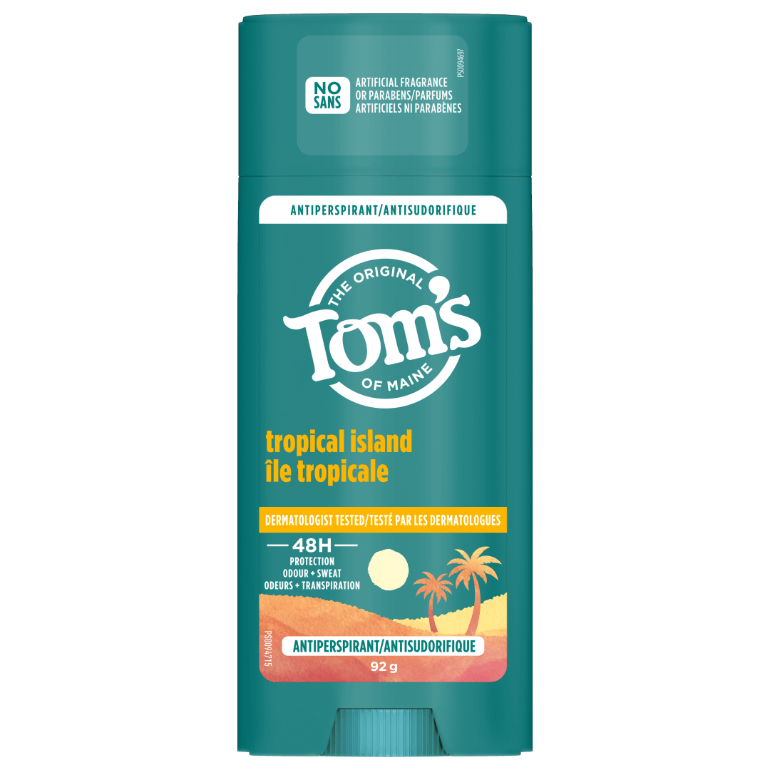 Tom’s of Maine Tropical Island Antiperspirant for Men and Women, No Artificial Fragrances, Dyes, or Preservatives, Baking Soda Free, 48-Hour Odor and Sweat Protection, 92 g