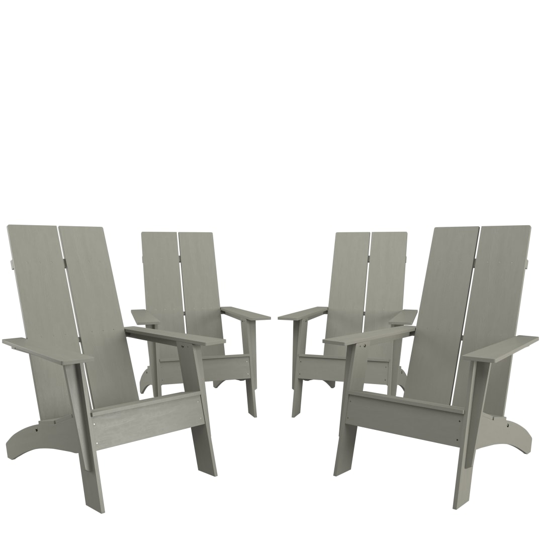 Set of 4 Sawyer Modern All-Weather Poly Resin Wood Adirondack Chairs in Gray