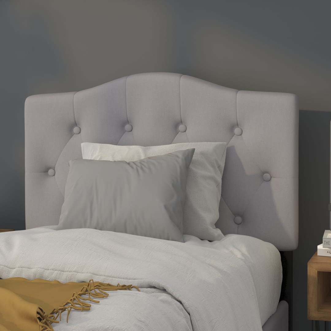 Cambridge Tufted Upholstered Twin Size Headboard in Light Gray Fabric