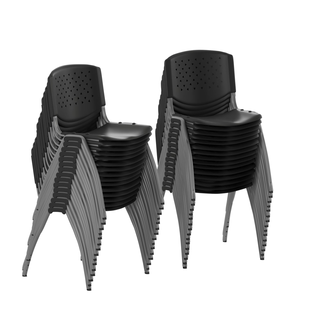 30 Pack HERCULES Series 880 lb. Capacity Black Plastic Stack Chair with Titanium Gray Powder Coated Frame