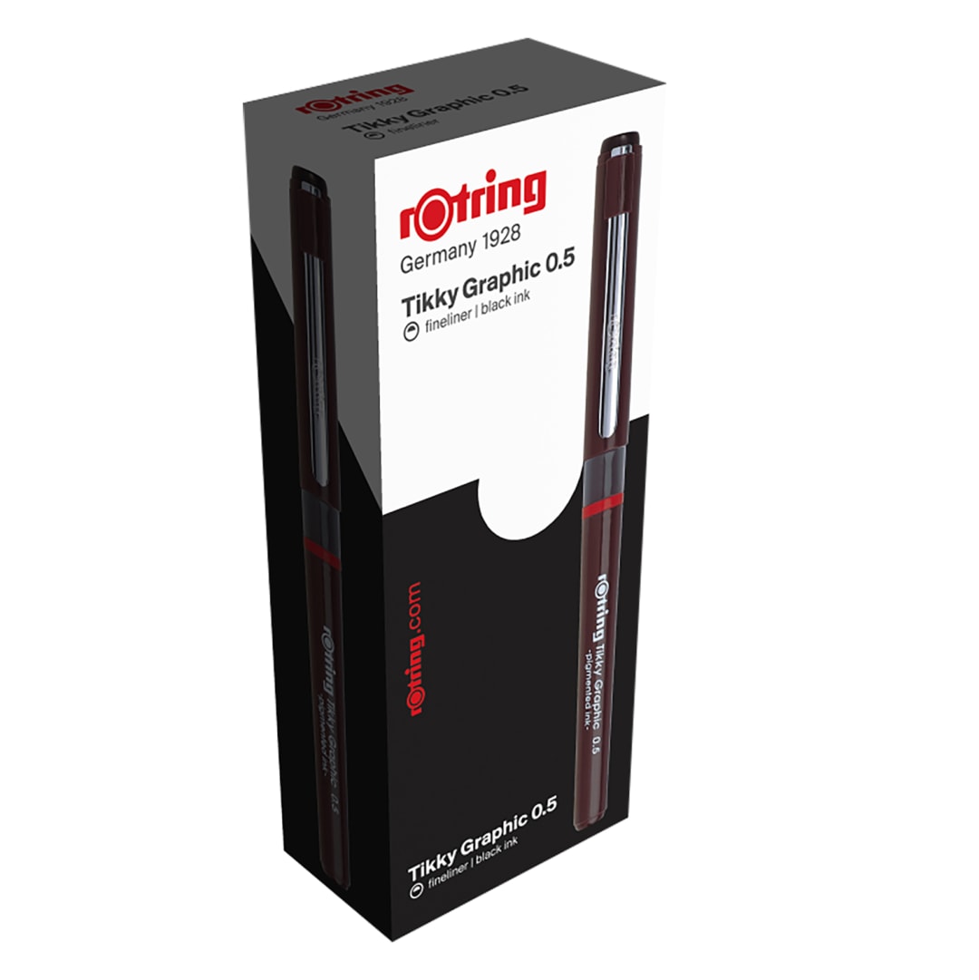 rOtring Tikky Graphic bolígrafo de punta de fibra | 0,50 mm | negro | caja de 12