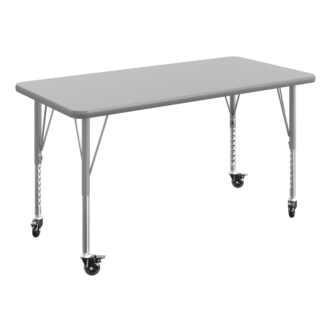 Wren 48" x 24" Adjustable Height Activity Table, Thermal Laminate Top, Short Legs with Locking Casters, Gray