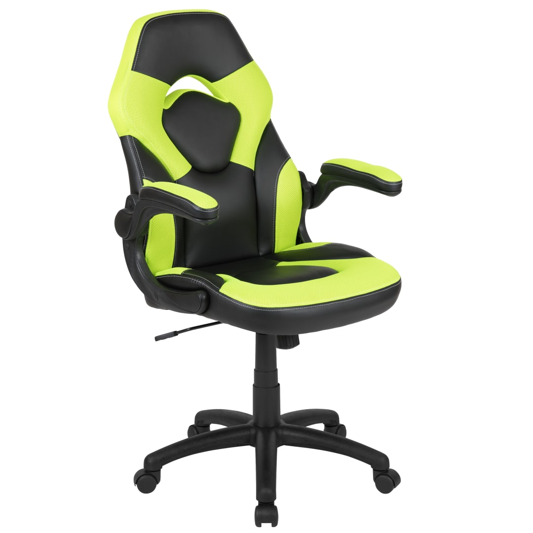 X10 Gaming Chair, Racing Style Ergonomic Office Chair, Height Adjustable Swivel Computer Chair with Flip-Up Arms, Neon Green/Black LeatherSoft