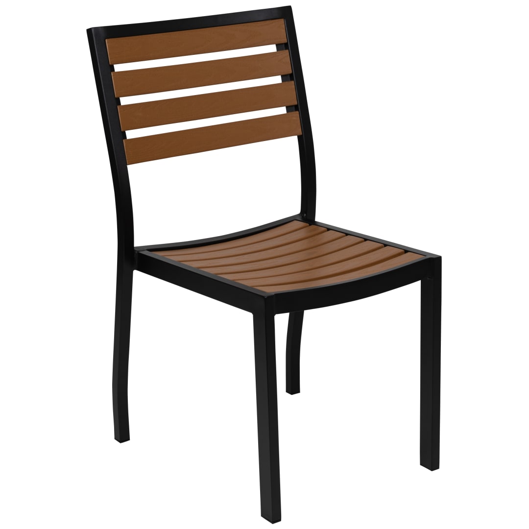 Lark Outdoor Stackable Side Chair with Faux Teak Poly Slats