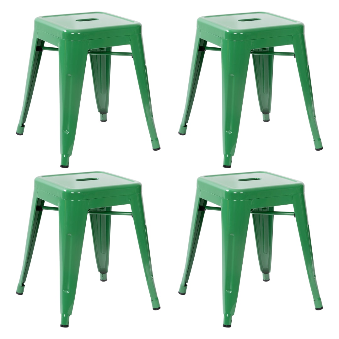 18" Table Height Stool, Stackable Backless Metal Indoor Dining Stool, Commercial Grade Restaurant Stool in Green - Set of 4