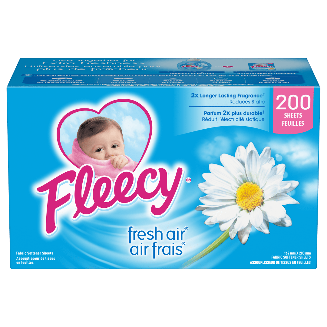 Fleecy Fabric Softener Dryer Sheets, Fresh Air, 200 sheets