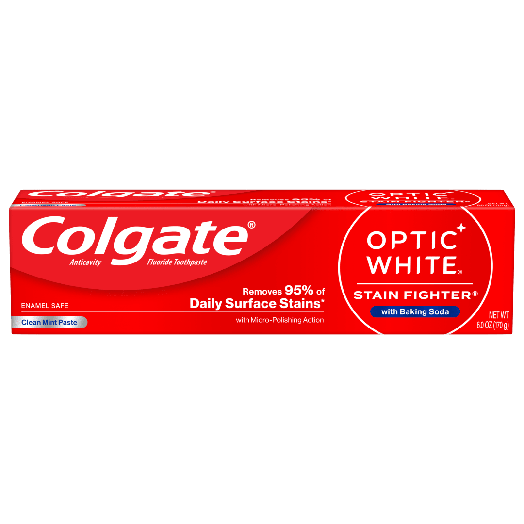 Colgate Optic White Stain Fighter Toothpaste with Baking Soda, Clean Mint Paste