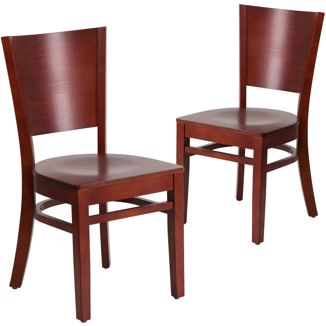 2 Pk. Lacey Series Solid Back Mahogany Wood Restaurant Chair