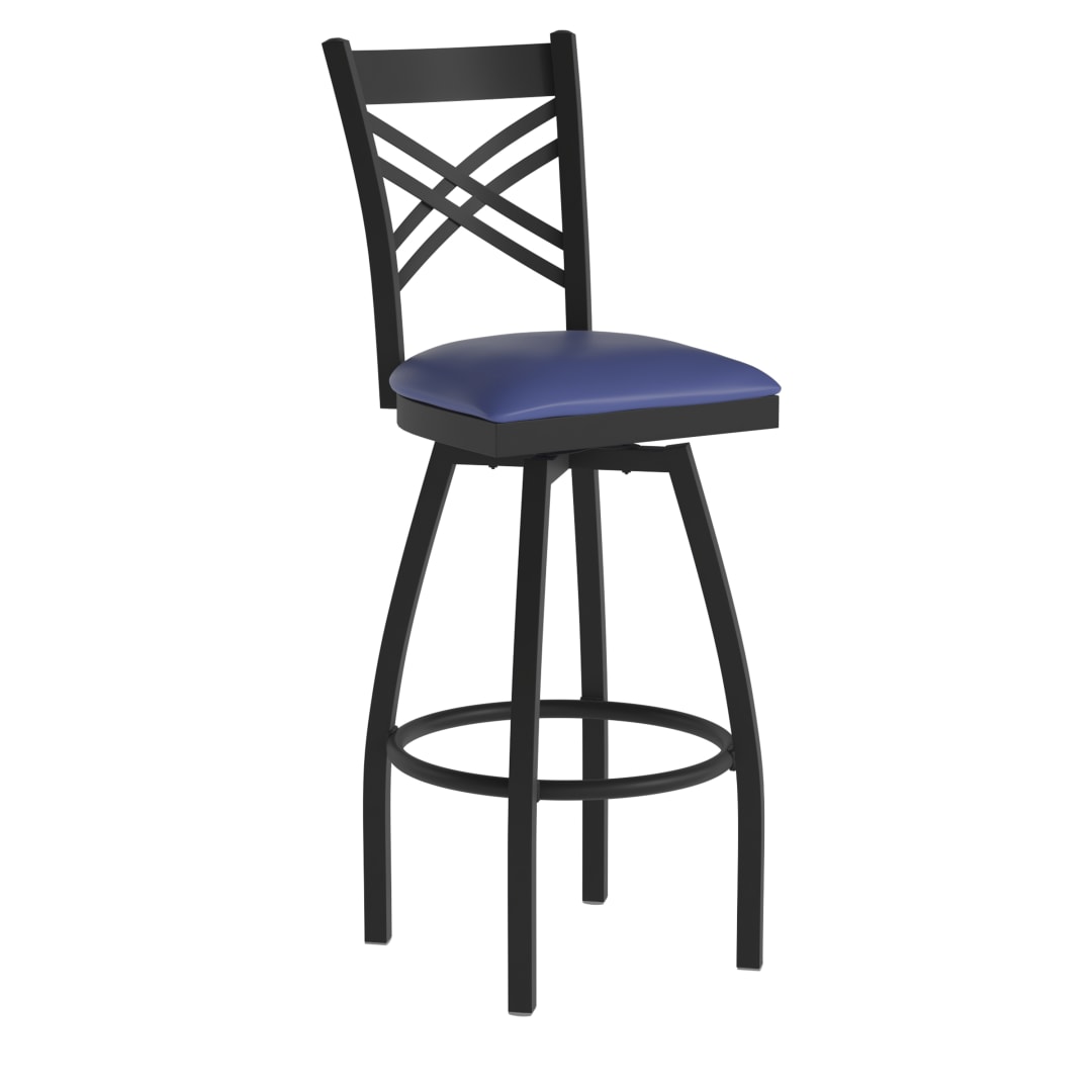 HERCULES Black ''X'' Back Swivel Metal Barstool - Blue Vinyl Seat