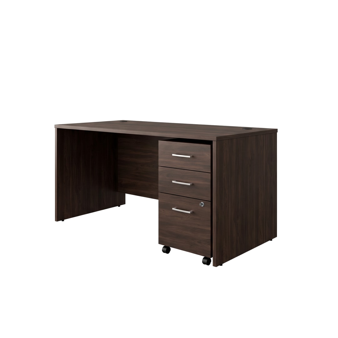 Cornerstone 59.5"W x 29.25"D Executive Desk with 3-Drawer Mobile Pedestal, Espresso