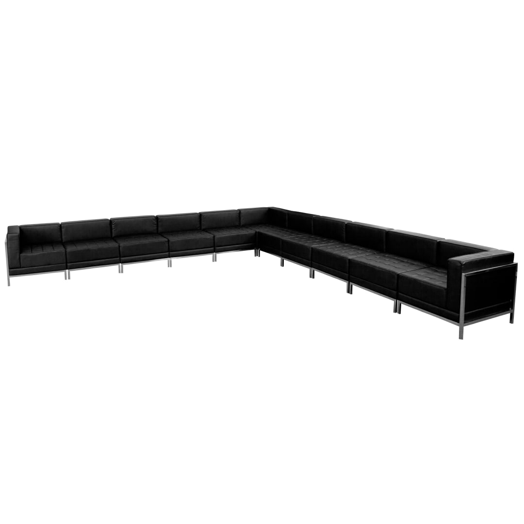 HERCULES Imagination Series Black LeatherSoft Sectional Configuration with Ganging Clips, 11 Pieces