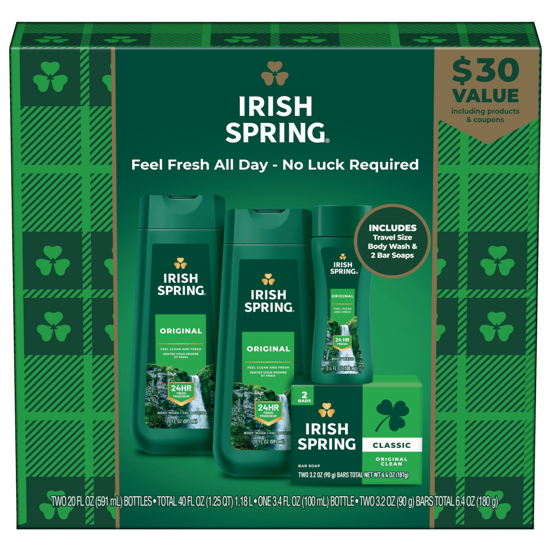 Irish Spring Body Wash Winter Gift Set, Original Scent, Feel Fresh All Day, Holiday Gift Set For Men, 4 Piece Gift Set