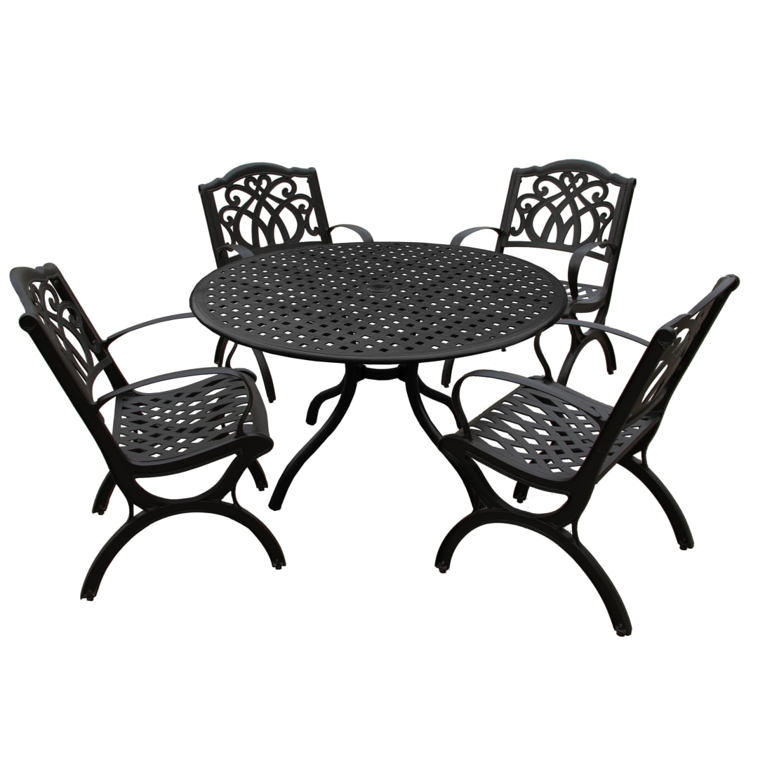 Modern Ornate Outdoor Mesh Aluminum 42-in Black Round Patio Dining Set with Four Chairs