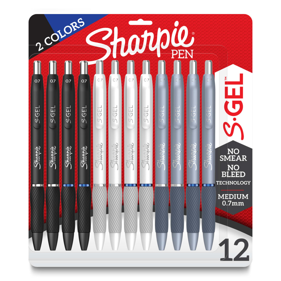 Sharpie® S-Gel, Gel Pens, Medium Point (0.7mm), Black and Blue Gel Ink Pens, 12 Count